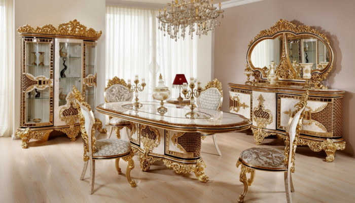 Luxe Witte Klassieke Eetkamerset Eettafel 6x Stoelen Dressoir