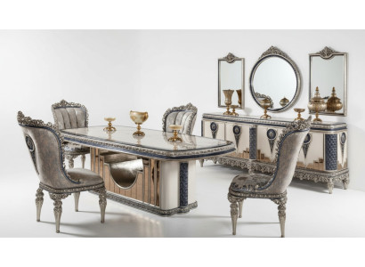 Grijze eetkamerset, klassieke eetkamermeubels, eettafel, dressoir, nieuw
