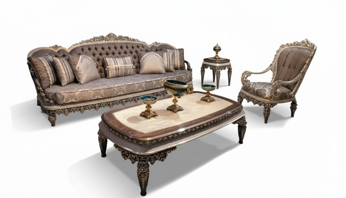 Taupe klassieke Chesterfield bankstel 3+1+1 zits luxe bankstellen