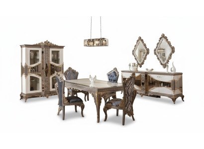 Wit-Taupe eetkamerset eettafel eetkamerstoelen dressoir spiegel