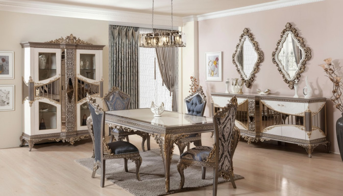 Luxe witte eetkamerset eetkamer meubels tafel stoelen spiegel