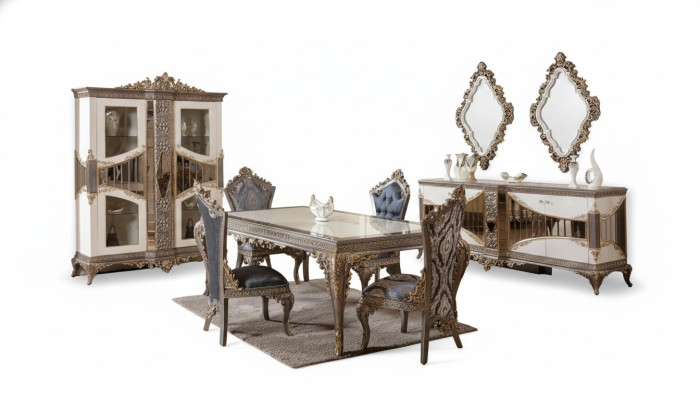 Luxe witte eetkamerset eetkamer meubels tafel stoelen spiegel
