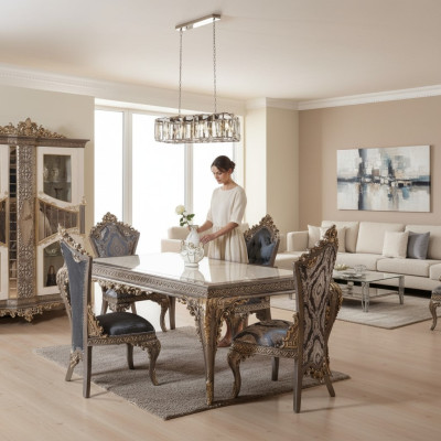 Designer Klassischer Esszimmer Set Stuhlgruppe Esstisch Garnitur 5tlg Ontwerper Klassieke eetkamer set Stoelgroep Eettafel Set 5-delig