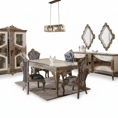 Designer Klassischer Esszimmer Set Stuhlgruppe Esstisch Garnitur 5tlg Ontwerper Klassieke eetkamer set Stoelgroep Eettafel Set 5-delig