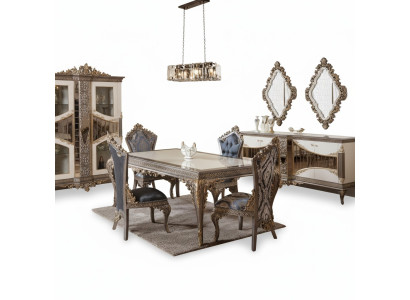 Designer Klassischer Esszimmer Set Stuhlgruppe Esstisch Garnitur 5tlg Ontwerper Klassieke eetkamer set Stoelgroep Eettafel Set 5-delig