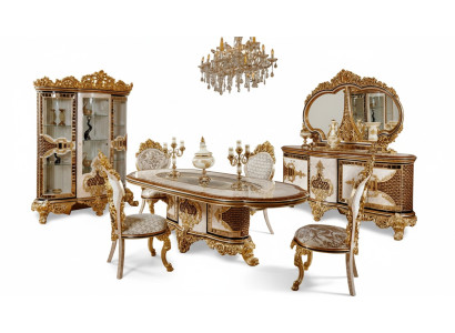 Luxe eetkamerset wit-goud Eettafel 4x stoelen Dressoir 6-delige meubels