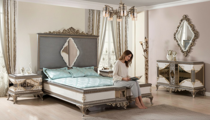 Klassieke slaapkamerset Hoge kwaliteit set Tweepersoonsbed Commode Bank