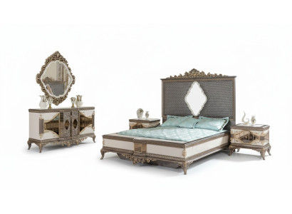 Klassieke grijze slaapkamer luxe set tweepersoonsbed 2x nachtkastjes