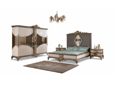 Wit-gouden slaapkamerset tweepersoonsbed 2x nachtkastjes kast set bed