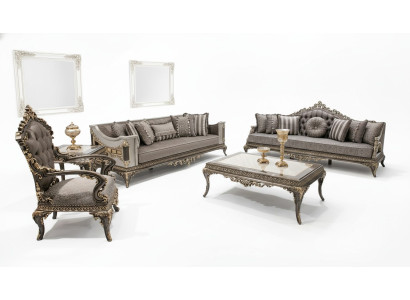 Klassieke Grijze Chesterfield bankstel 3+3+1 zits salontafel 4-delige set