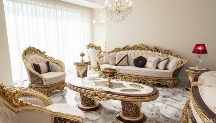 Witte-gouden Chesterfield bankstel 3+1 zitter salontafel set 3-delig bank