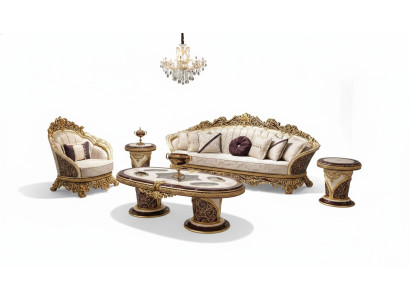 Witte-gouden Chesterfield bankstel 3+1 zitter salontafel set 3-delig bank