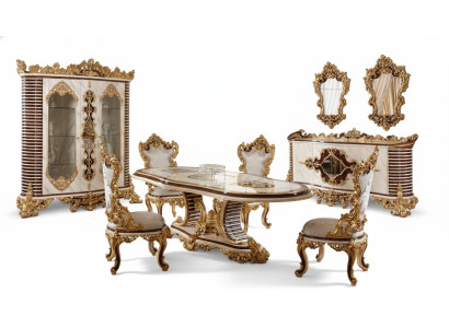 Gouden klassieke eetkamer set eettafel 6x stoelen dressoir spiegel