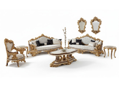 Klassieke witte Chesterfield bankstel 3+3+1 zits salontafel 4-delig