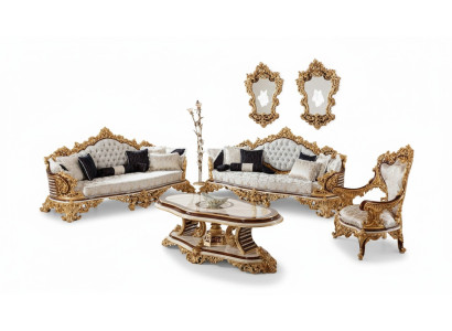 Wit-gouden Chesterfield bankstel 3+3+1 zits bank fauteuil 3-delig.