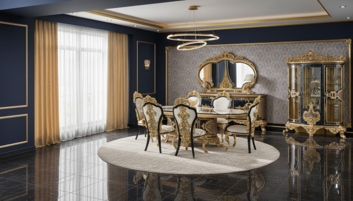Zwart-gouden eetkamerset eettafel houten meubels eettafel 5-delig nieuw.