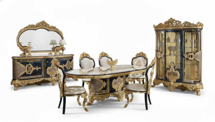 Zwart-gouden eetkamerset eettafel houten meubels eettafel 5-delig nieuw.
