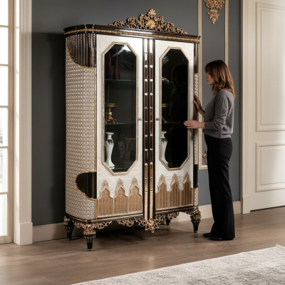 Klassieke vitrine Luxe houten vitrinekasten Ontwerper glazen deurenkast