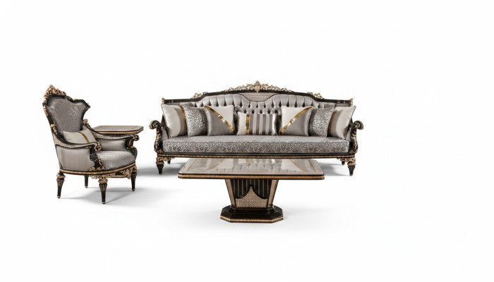 Chesterfield bankstel 3+1-zits salontafel bankstel 3-delig grijs