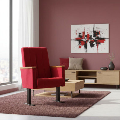 Designer Rode Luxe Stoel 1-Zits Moderne Fauteuil Textiel Houten Meubels