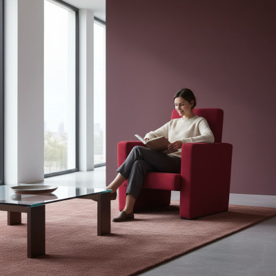 Fauteuil Bank 1-zits Design Luxe Rood Stoel Klassiek Stof Textiel Nieuw
