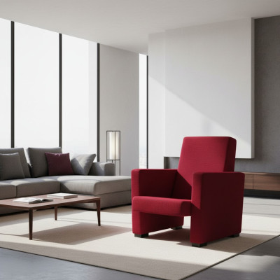 Fauteuil Bank 1-zits Design Luxe Rood Stoel Klassiek Stof Textiel Nieuw
