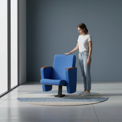 Fauteuil Art Deco Fauteuil Bankstel 1-zits voor Theater Design Luxe Blauw Textiel