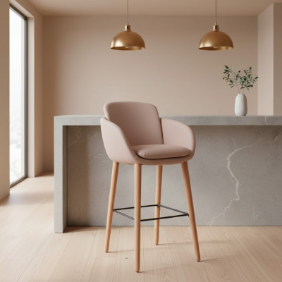 Barkruk, Beige kunstleren ontwerp barkrukken, krukken, hocker.