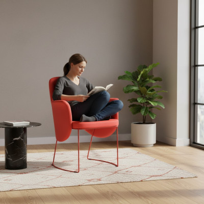 Moderne eetkamerstoel Stoel Keukenstoel Fauteuil Zits Stof Modern Hout Rood