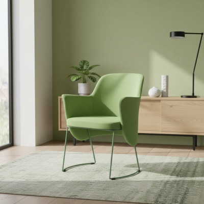 Eetkamerstoel Stoel Keukenstoel Fauteuil Zits Stof Modern Hout Groen nieuw