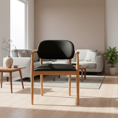 Zwarte fauteuil Designer eetkamerstoel Luxe eenzitter Houten meubels