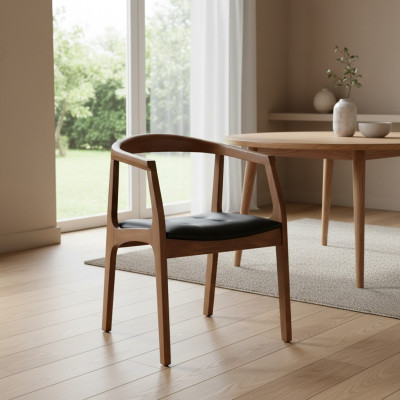 Stijlvolle houten eetkamerstoel Bruine eenzitter Luxe 1-zits fauteuil