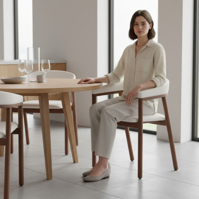 Eetkamerstoel Witte houten stoel Moderne fauteuil met armleuningen Stoelen