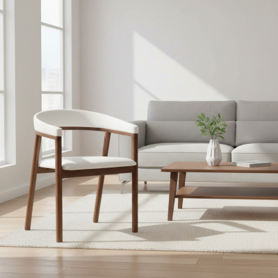Eetkamerstoel Witte houten stoel Moderne fauteuil met armleuningen Stoelen