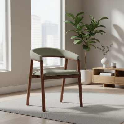 Grijze eetkamerstoel design houten stoel eenzits gestoffeerde stoel