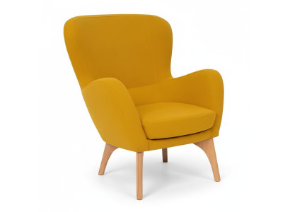 Gele fauteuil van een ontwerper, gestoffeerde woonkamerloungestoel, elegante eenzitter