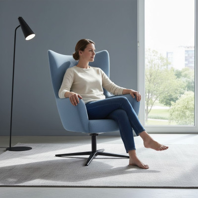 Blauwe fauteuil Ohrensessel Ontwerper 1-zits Moderne Cocktailsessel