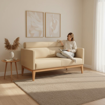 Beige kantoorbank ontwerper 2-zits gestoffeerde bank kunstleer luxe bankstellen