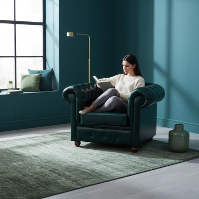 Chesterfield Donkergroene Fauteuil Lounge Woonkamer TV Eenzitter