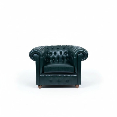 Chesterfield Donkergroene Fauteuil Lounge Woonkamer TV Eenzitter