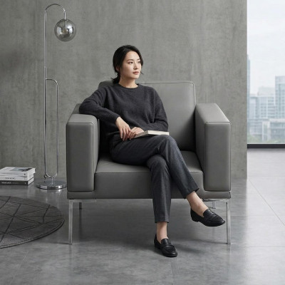 Grijze televisiestoel Ontwerper lounge fauteuil Fauteuil Relax éénzitter