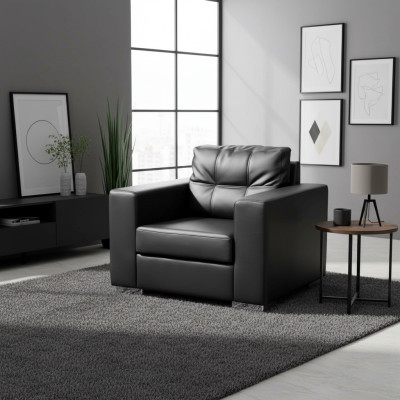 Zwarte fauteuil kunstleer eenzitter woonkamer relax nieuwe 1-zitsbank