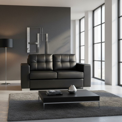 Zwarte woonkamer 2-zits luxe lederen relaxbank modern design