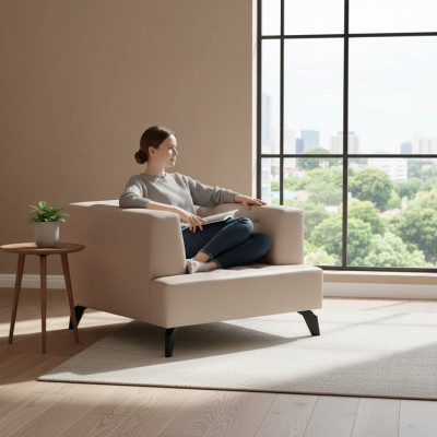 Luxe Beige Lederen Fauteuil Lounge Eenpersoons Relax Clubstoel Stijl