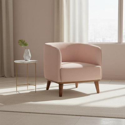 Beige fauteuil gestoffeerd woonkamer eenzitter ontwerper lounge relaxstoel