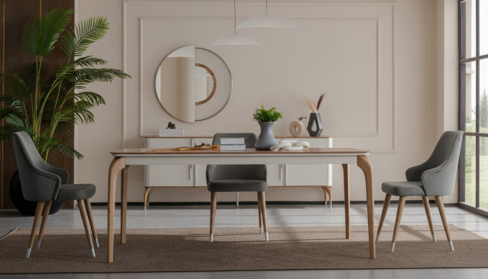 Compleet set eettafel 4x stoelen eetkamerset eetgroep houten tafel tafels 5-delig.