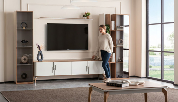 Woonkamer muur TV-standaard plank luxe design set 4 stuks modern meubilair nieuw
