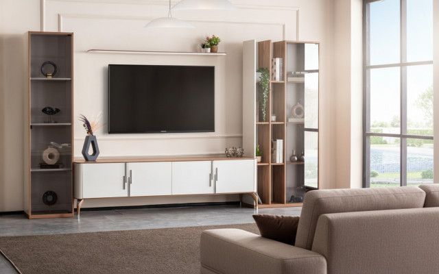 Woonkamer muur TV-standaard plank luxe design set 4 stuks modern meubilair nieuw
