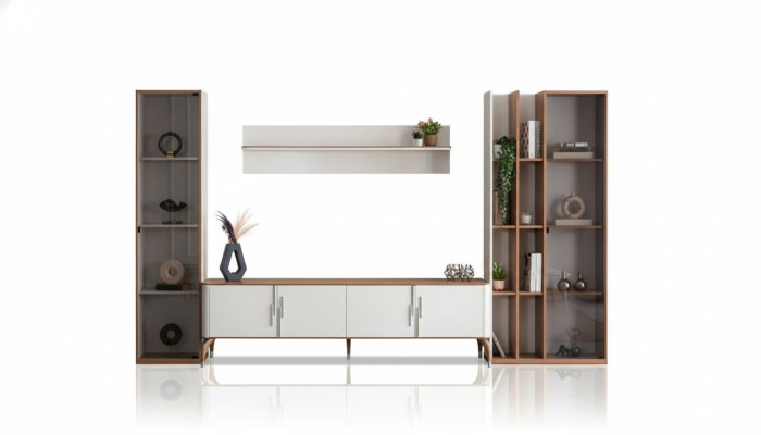 Woonkamer muur TV-standaard plank luxe design set 4 stuks modern meubilair nieuw