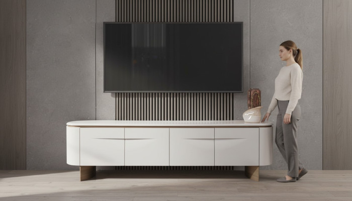 TV-standaard stijlvol RTV Lowboard woonwand dressoir Wit hout Modern ontwerp